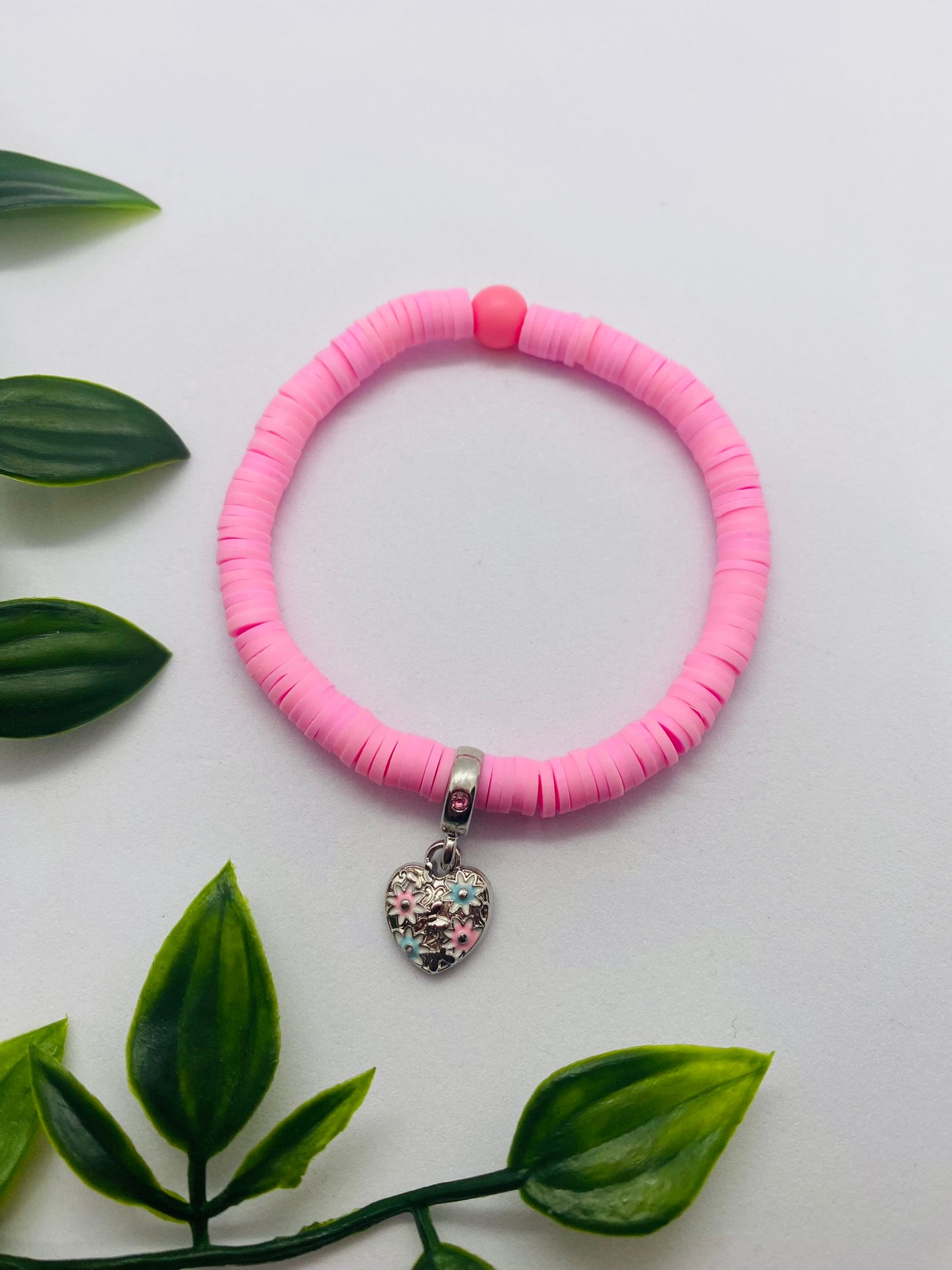Baby Pink Heart & Bead Bracelet