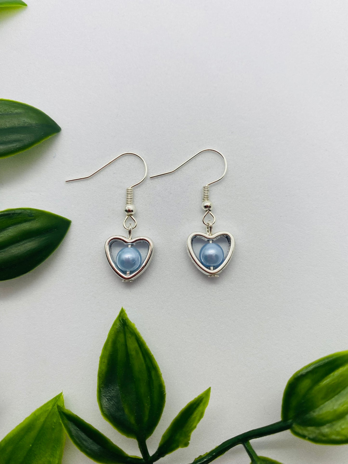 Blue Bead Heart Earrings