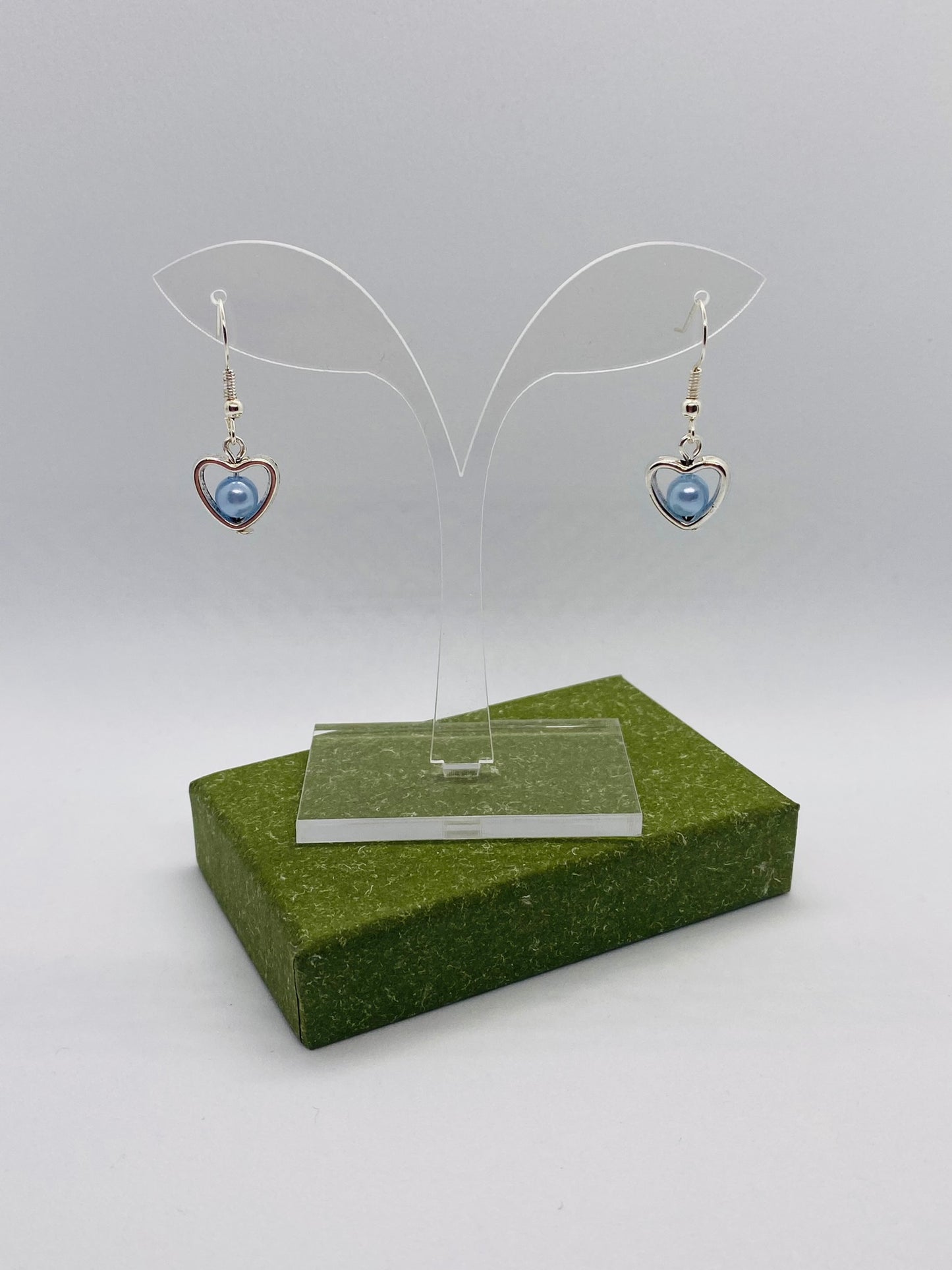 Blue Bead Heart Earrings