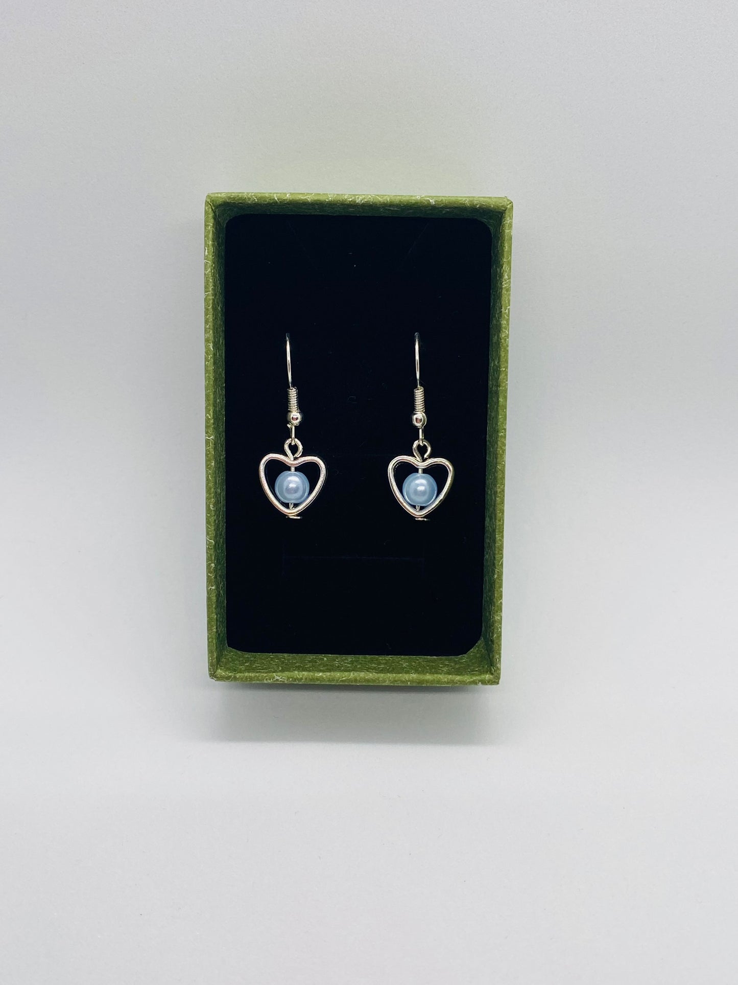 Blue Bead Heart Earrings