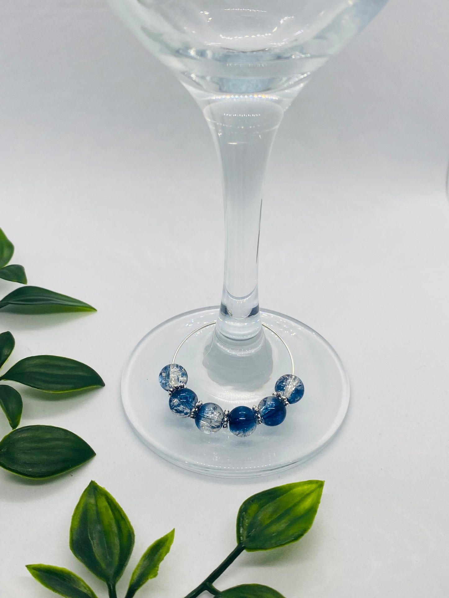 Blue Two Tone Bead Wine Glass Charm