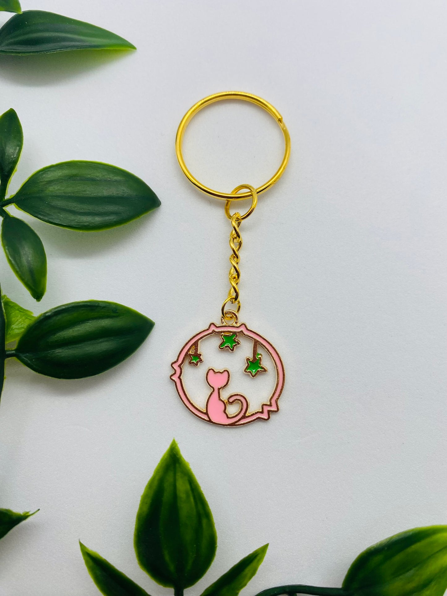 Cat & Stars Keyring
