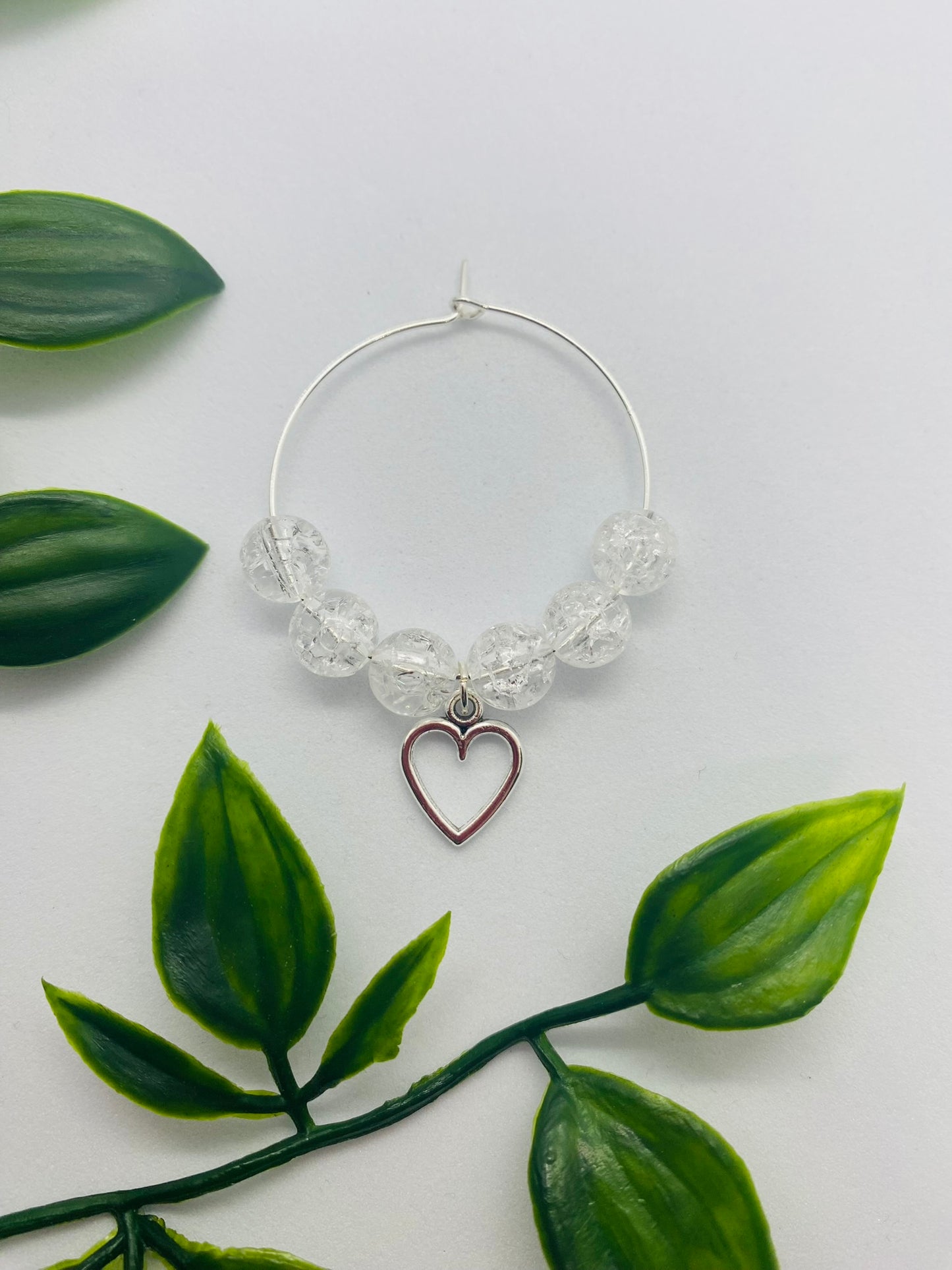 Clear Bead & Silver Coloured Heart Wine Glass Charm