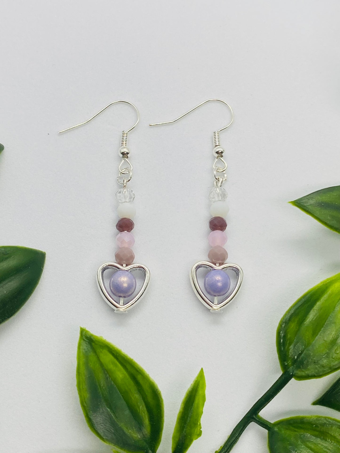 Heart & Purple Bead Earrings