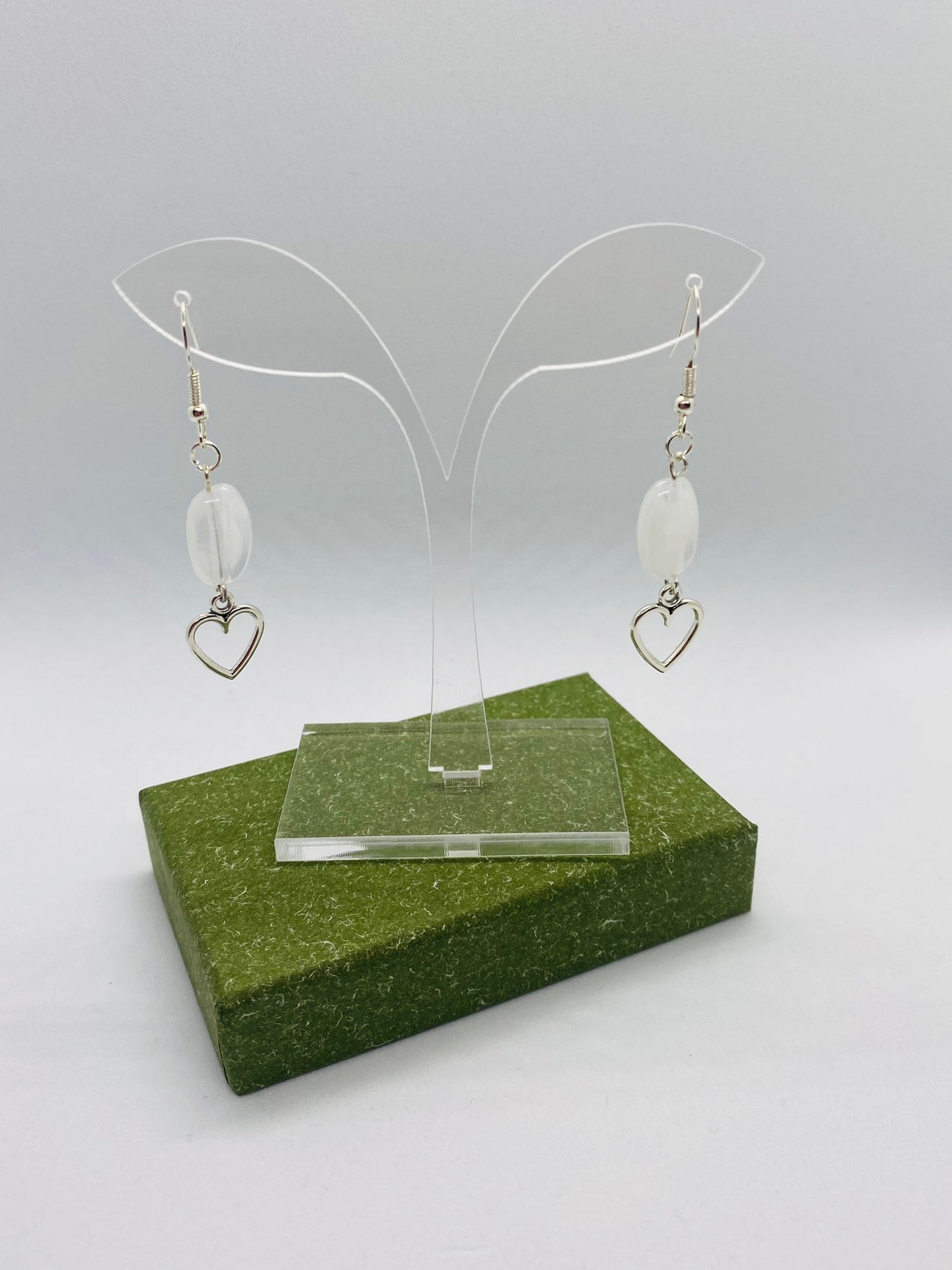 White & Heart Charm Earrings