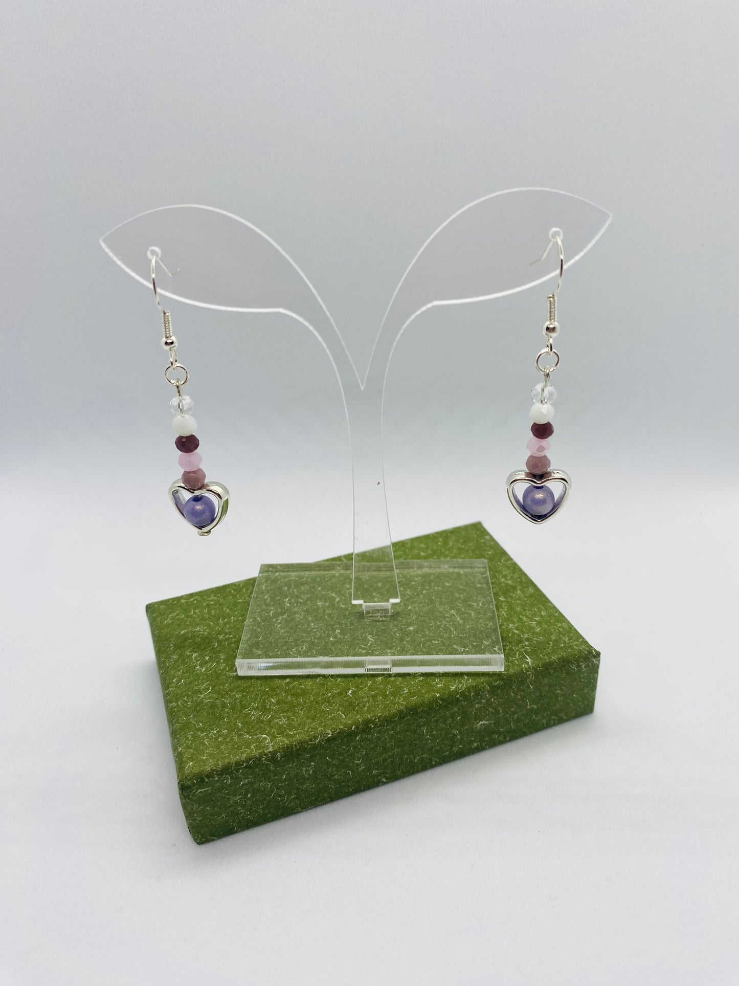 Heart & Purple Bead Earrings