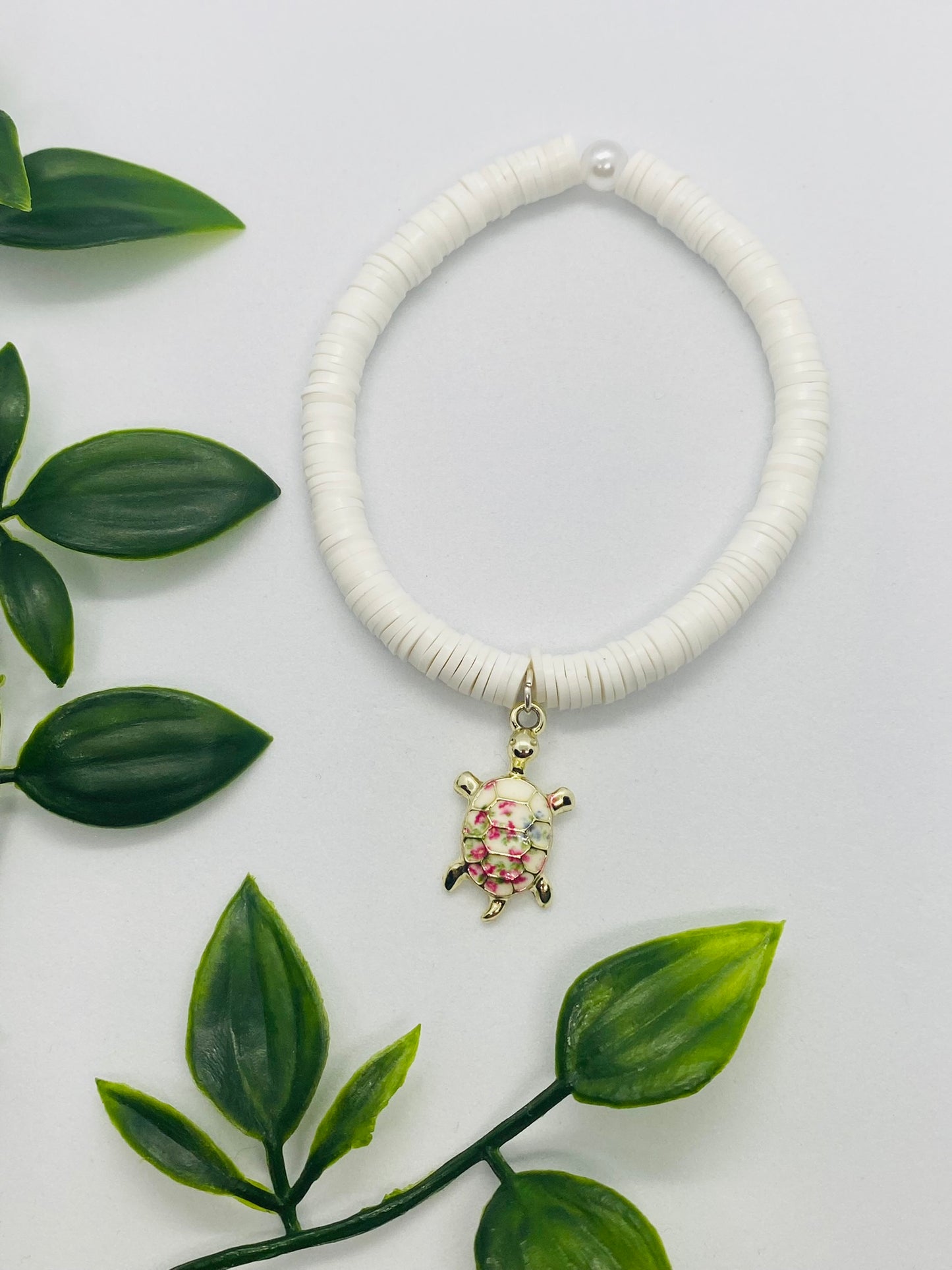 White Bead Turtle Bracelet