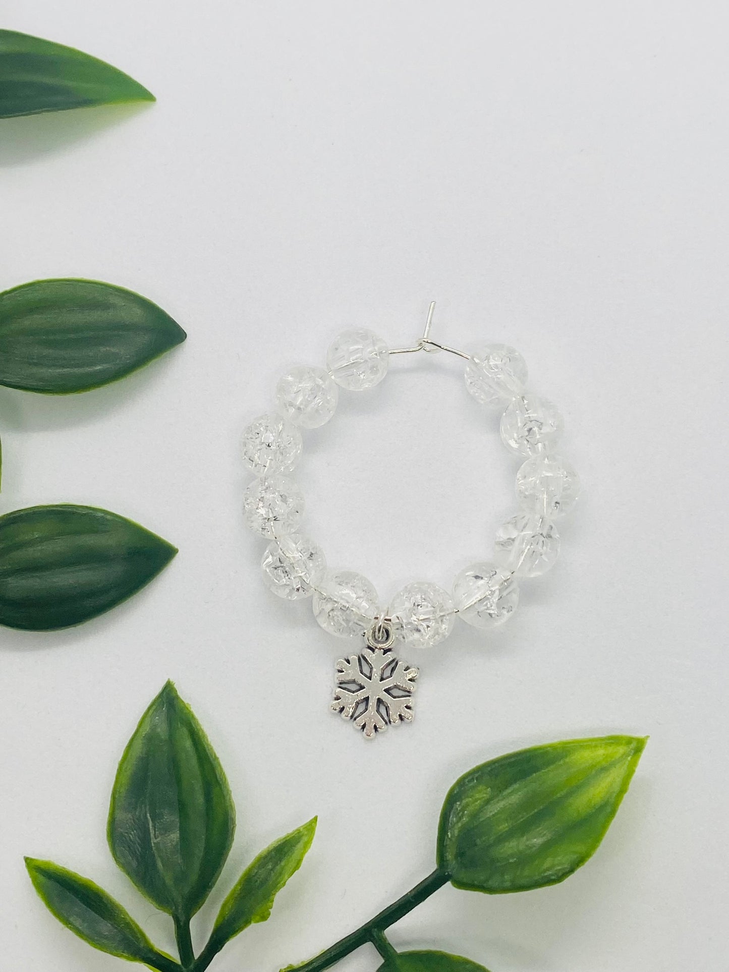 White Bead Snowflake Wine Glass Charm