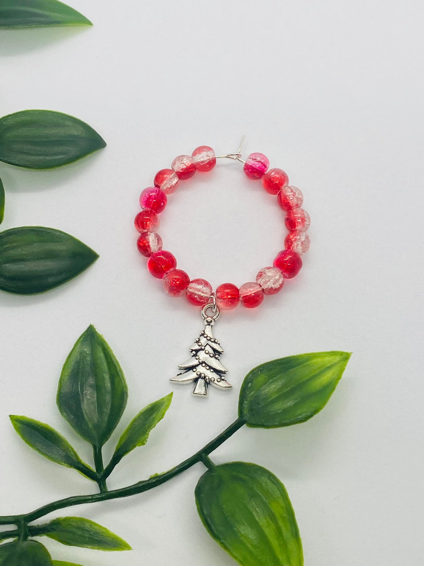 Red Bead Christmas Tree Wine Glass Charm