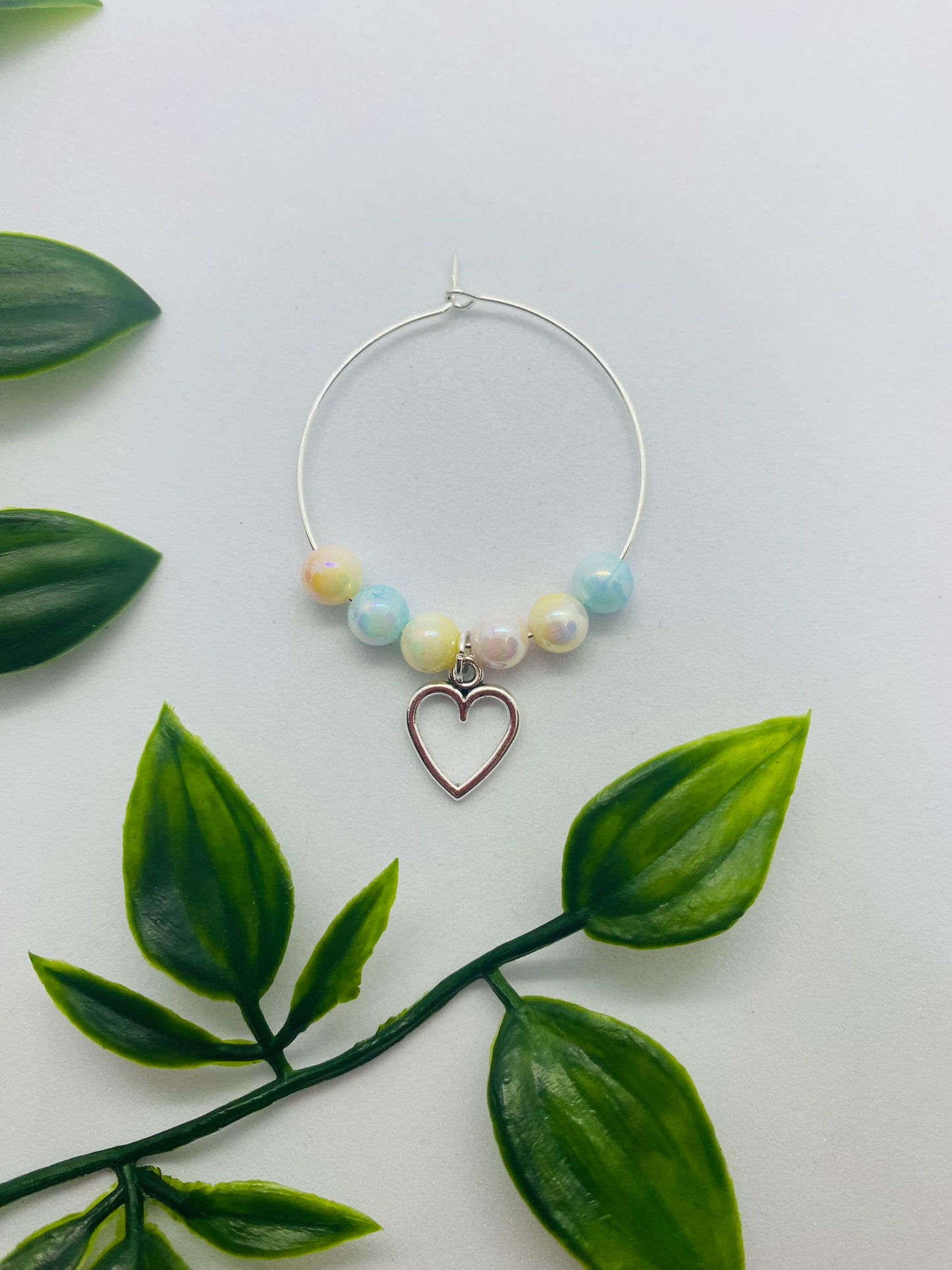 Multi Colour Beads & Heart Wine Glass Charm