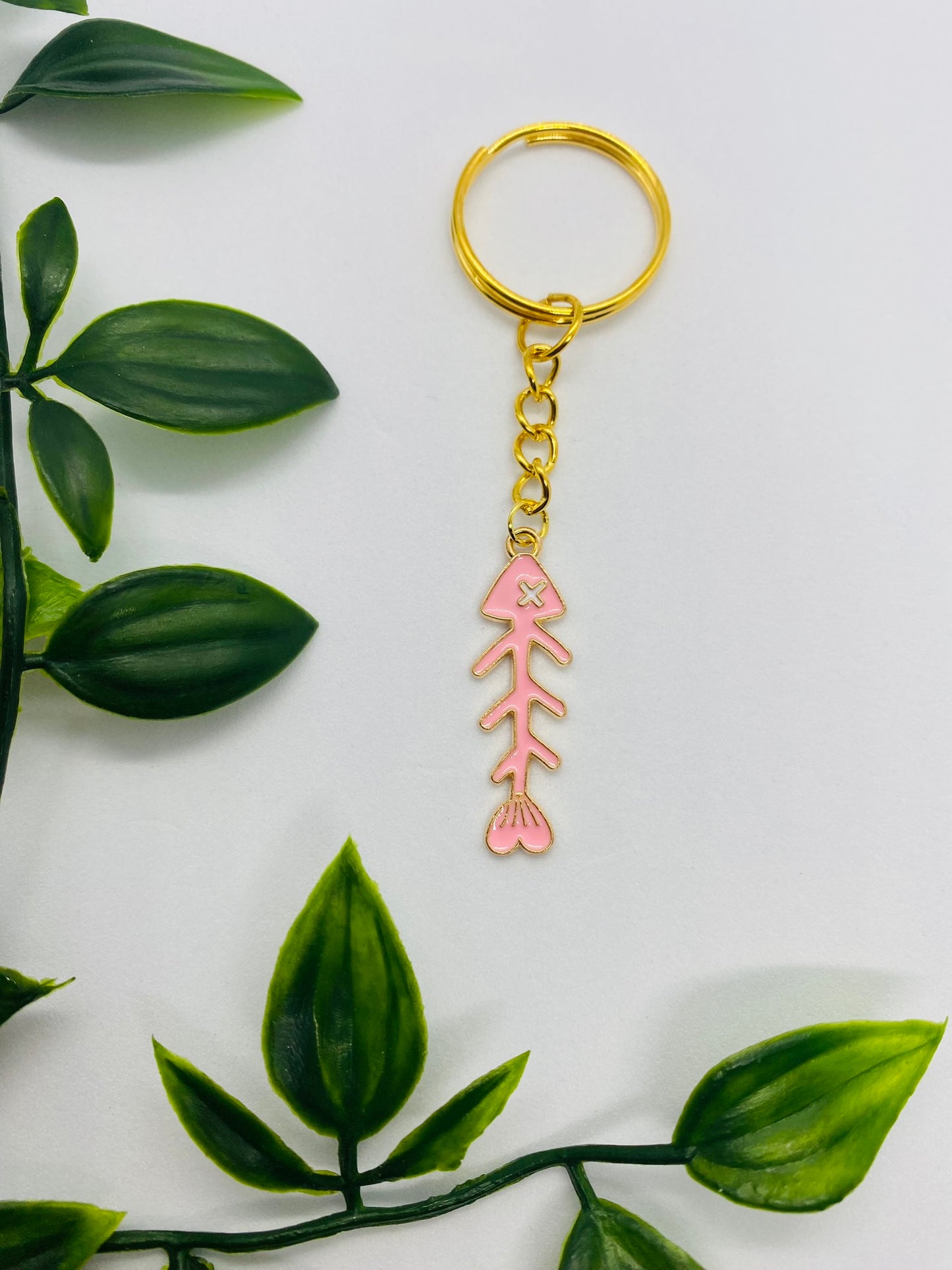 Pink Fish Bones Keyring