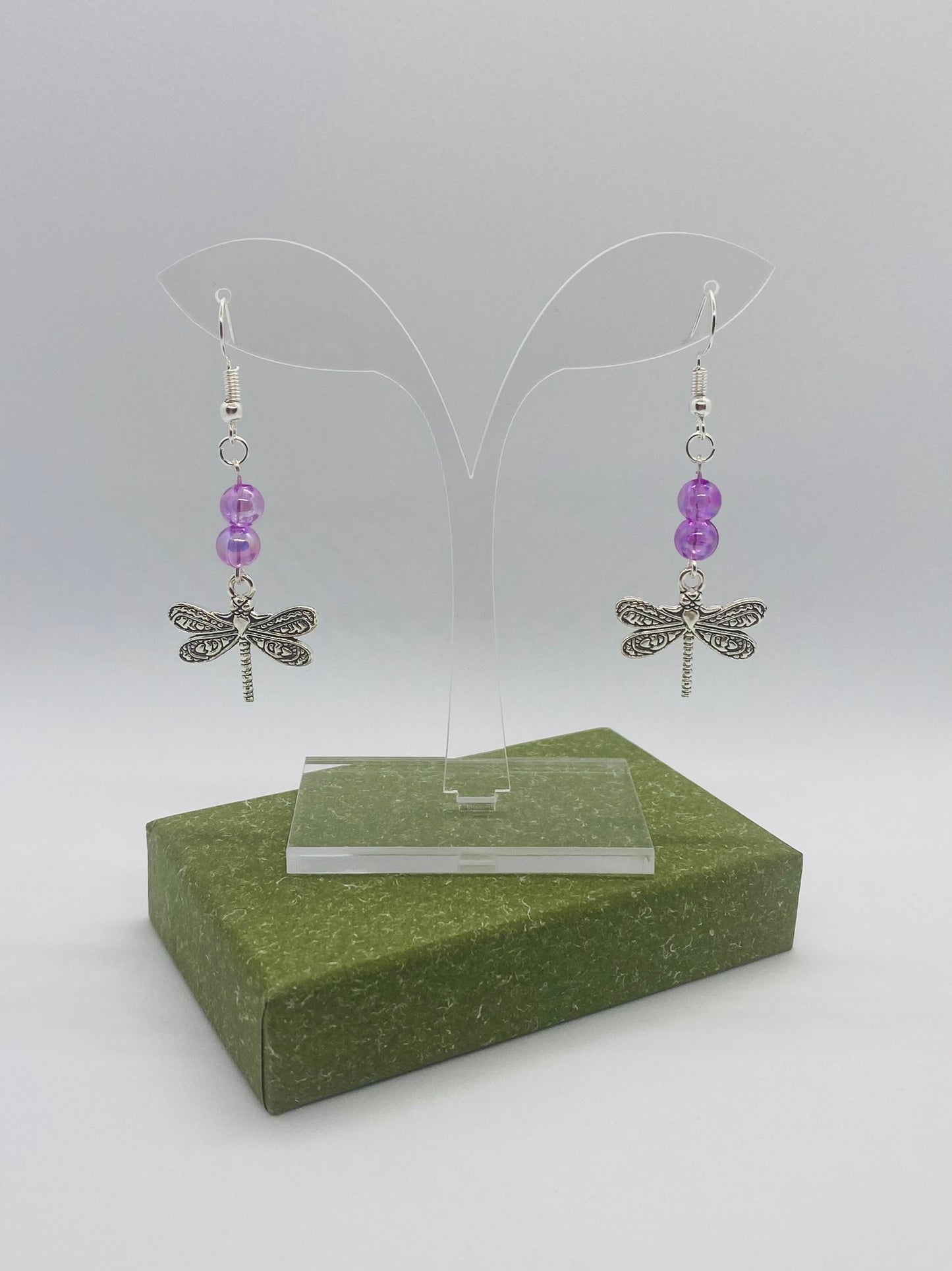 Purple Bead Dragonfly Earrings
