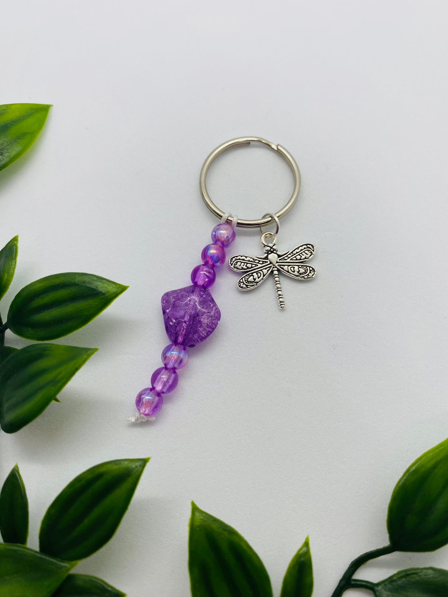 Purple Bead Dragonfly Keyring