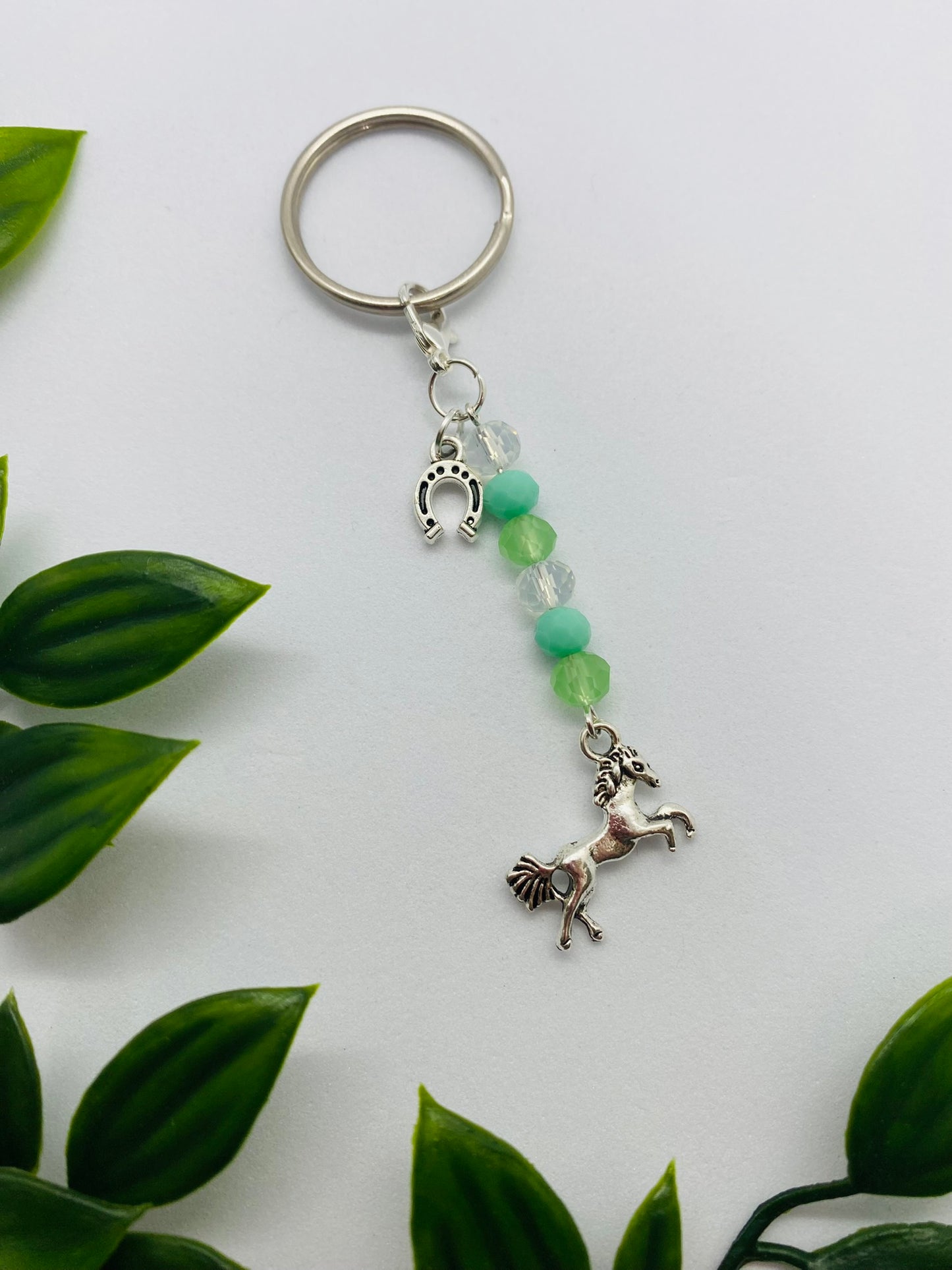 Green Bead Horse & Horseshoe Keyring