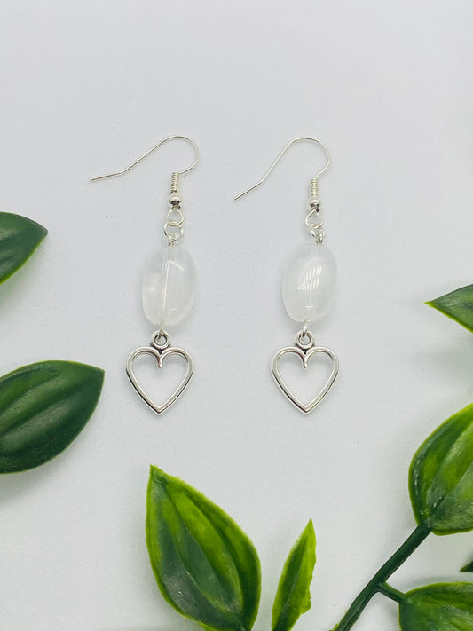 White  & Heart Charm Earrings