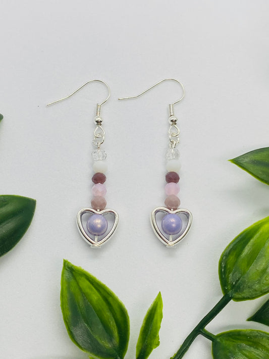 Heart & Purple Bead Earrings