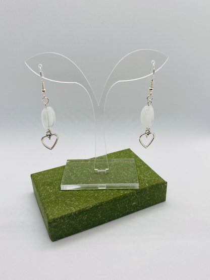 White  & Heart Charm Earrings