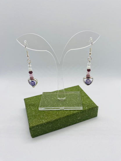 Heart & Purple Bead Earrings