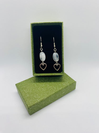 White  & Heart Charm Earrings