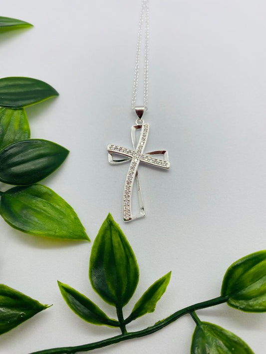 925 Silver Curved Cross Necklace