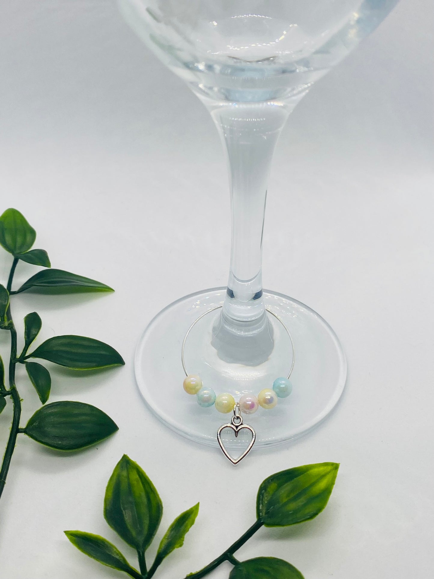 Multi Colour Beads &  Heart Wine Glass Charm