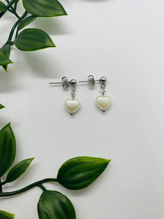 Pearl Heart Stud Earrings