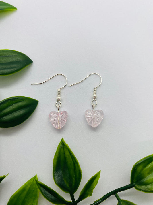 Pink Crackle Heart Earrings