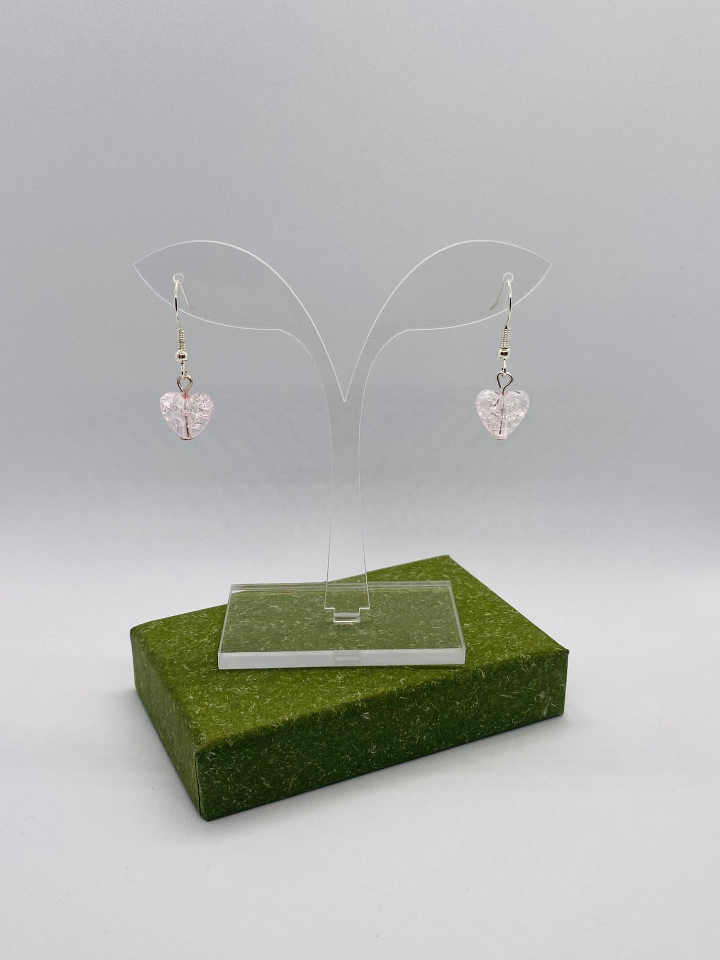 Pink Crackle Heart Earrings