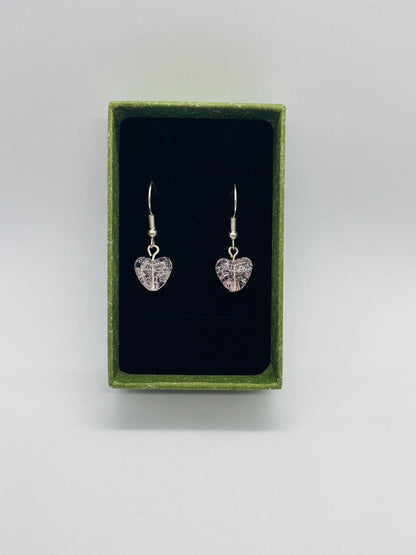 Pink Crackle Heart Earrings