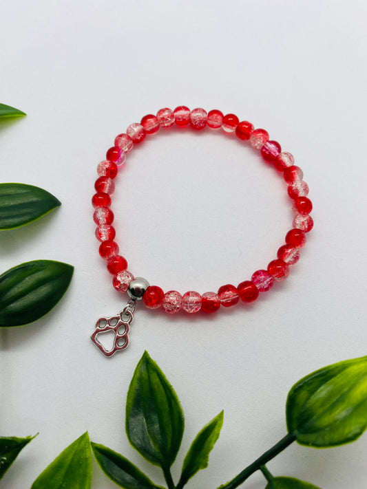 Red Glass Bead Paw Bracelet