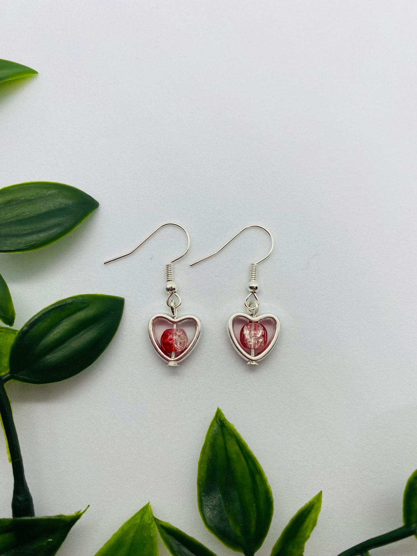 Two Tone Red & Clear Heart Earrings