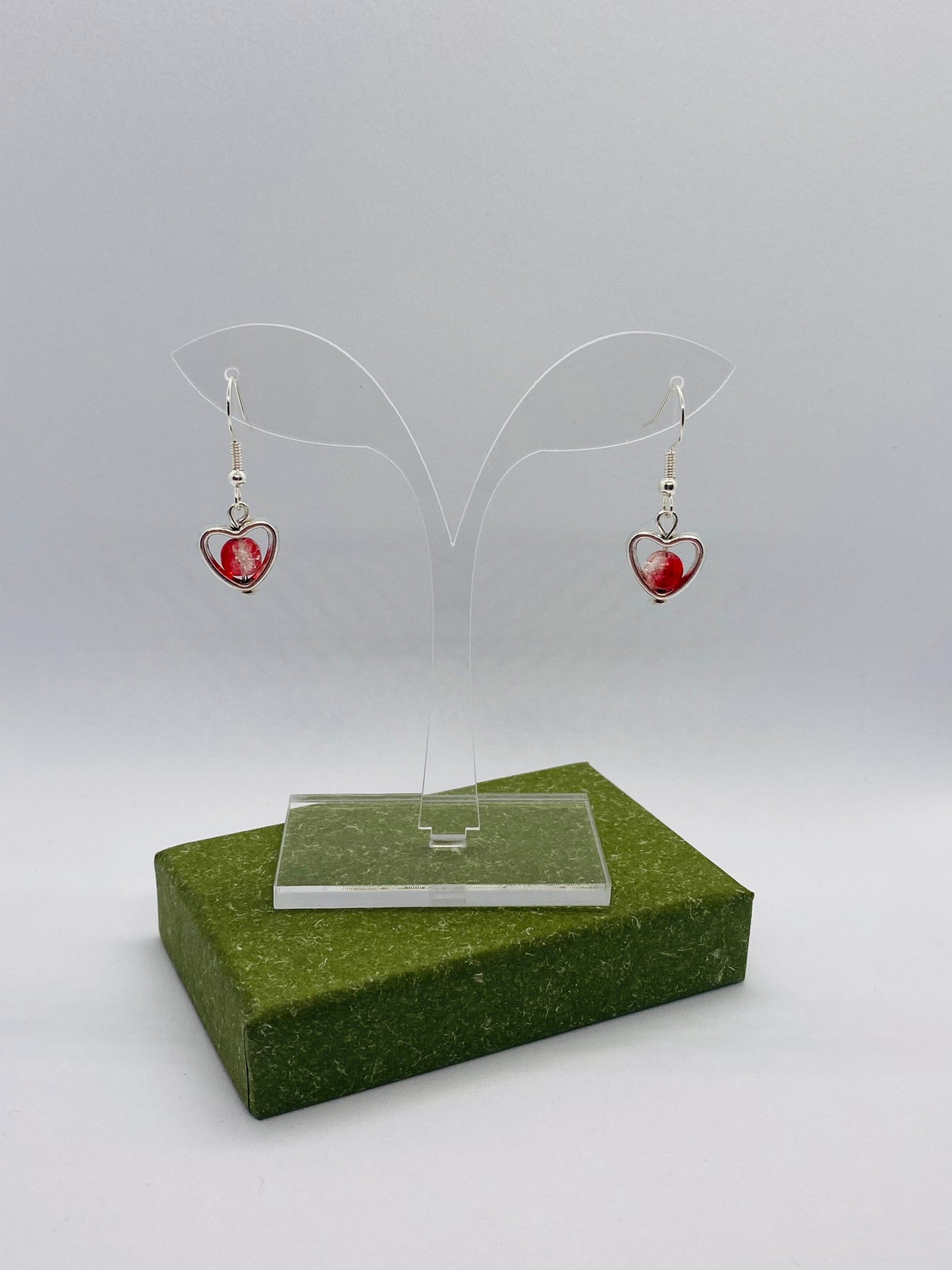 Two Tone Red & Clear Heart Earrings
