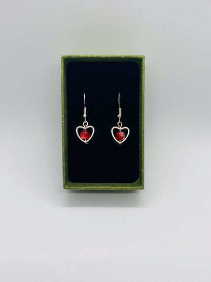 Two Tone Red & Clear Heart Earrings